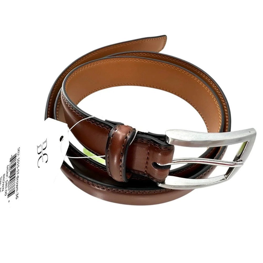 BUCKLECRAFT Brown Genuine Leather Belt Stainless Steel Buckle Men's 34 NWT